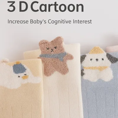 3 PC Cute Cartoon Patch Long Baby Socks – Soft, Stretchy & Comfortable Kids Stockings